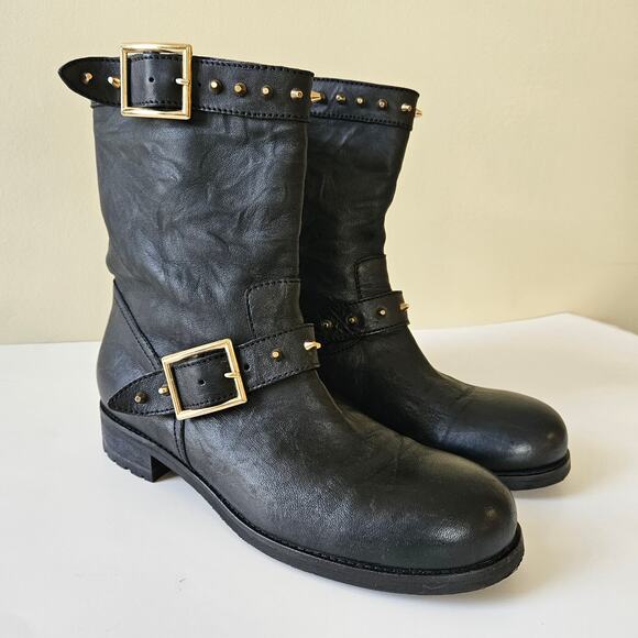 Jimmy Choo Women's Dash Biker Boots, Size 41 (US 11) Leather Buckle Punk Moto - Picture 1 of 11